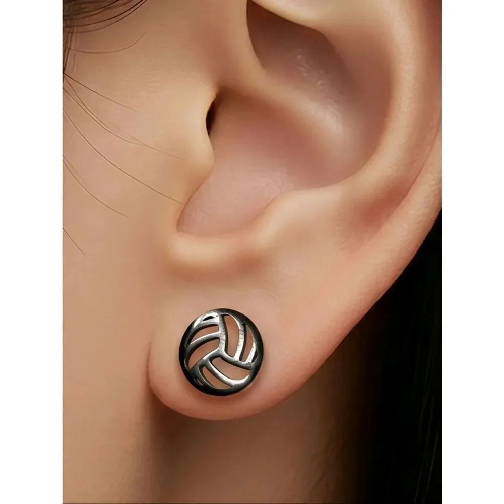Volleyball 🏐 Black Stainless Steel Earrings Stud Gift VB Player Summer Olympics